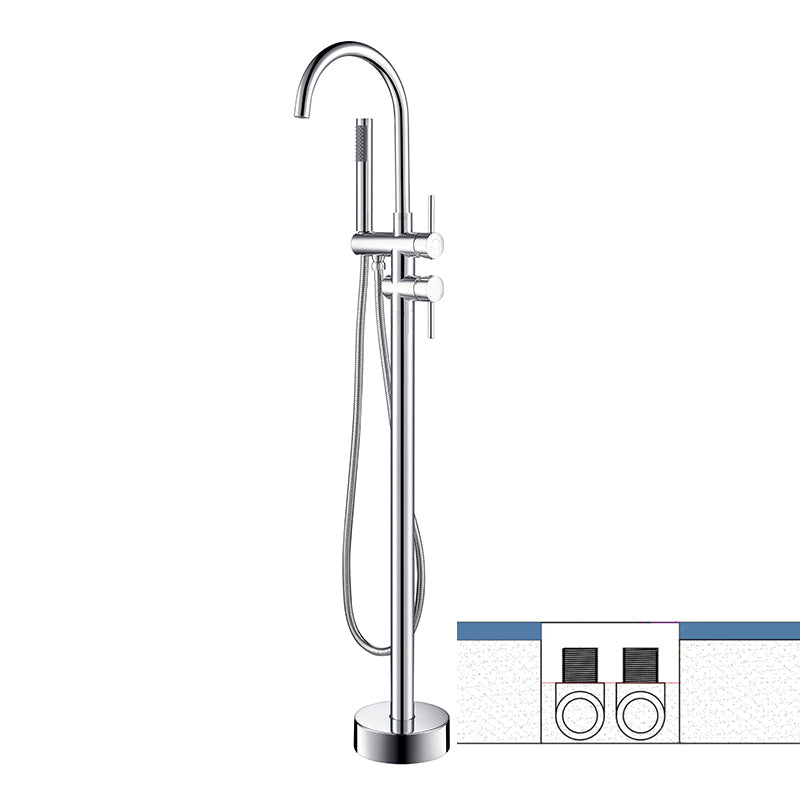Modern Style Freestanding Bathtub Faucet Brass Floor Mounted Freestanding Faucet Silver Ground Fixed Clearhalo 'Bathroom Remodel & Bathroom Fixtures' 'Bathtub Faucets' 'bathtub_faucets' 'Home Improvement' 'home_improvement' 'home_improvement_bathtub_faucets' 6577654