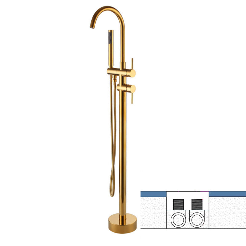 Modern Style Freestanding Bathtub Faucet Brass Floor Mounted Freestanding Faucet Gold Ground Fixed Clearhalo 'Bathroom Remodel & Bathroom Fixtures' 'Bathtub Faucets' 'bathtub_faucets' 'Home Improvement' 'home_improvement' 'home_improvement_bathtub_faucets' 6577659