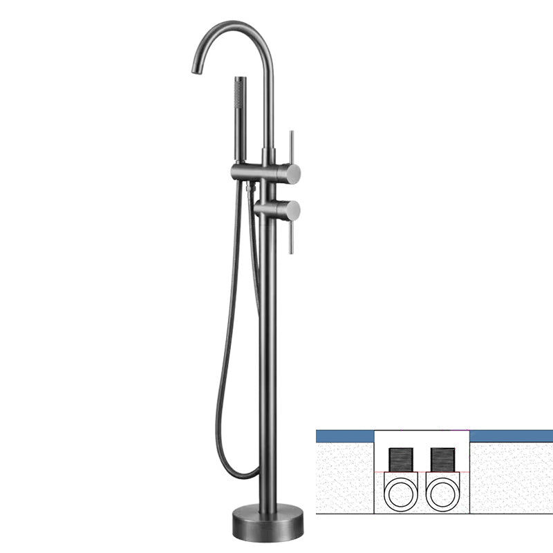 Modern Style Freestanding Bathtub Faucet Brass Floor Mounted Freestanding Faucet Gun Grey Ground Fixed Clearhalo 'Bathroom Remodel & Bathroom Fixtures' 'Bathtub Faucets' 'bathtub_faucets' 'Home Improvement' 'home_improvement' 'home_improvement_bathtub_faucets' 6577663