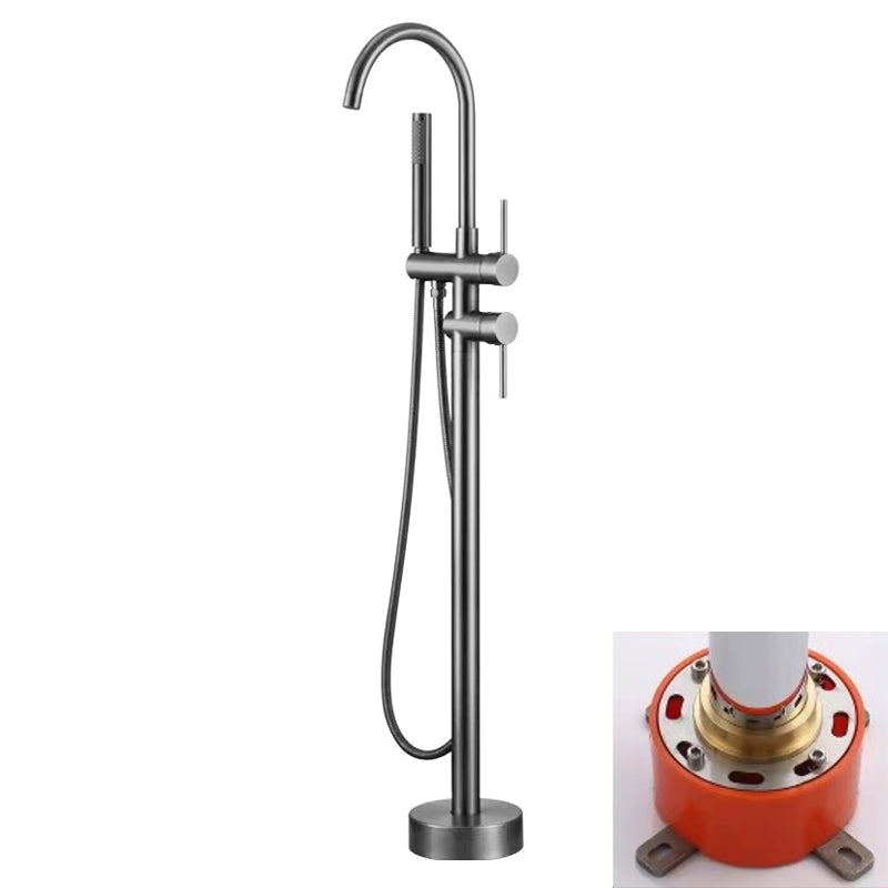 Modern Style Freestanding Bathtub Faucet Brass Floor Mounted Freestanding Faucet Gun Grey Rre-embedded Fixed Clearhalo 'Bathroom Remodel & Bathroom Fixtures' 'Bathtub Faucets' 'bathtub_faucets' 'Home Improvement' 'home_improvement' 'home_improvement_bathtub_faucets' 6577664