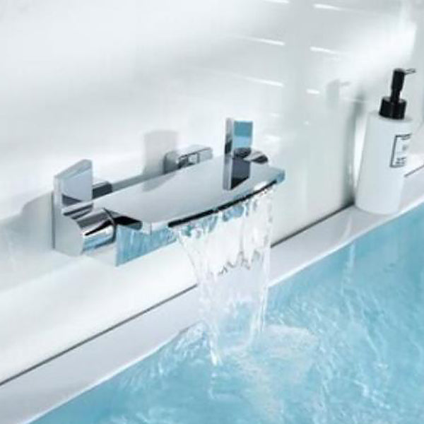 Modern Bathroom Tub Spout Wall Mounted Fixed Waterfall Faucet Silver Hand Shower Not Included Clearhalo 'Bathroom Remodel & Bathroom Fixtures' 'Bathtub Faucets' 'bathtub_faucets' 'Home Improvement' 'home_improvement' 'home_improvement_bathtub_faucets' 6577681