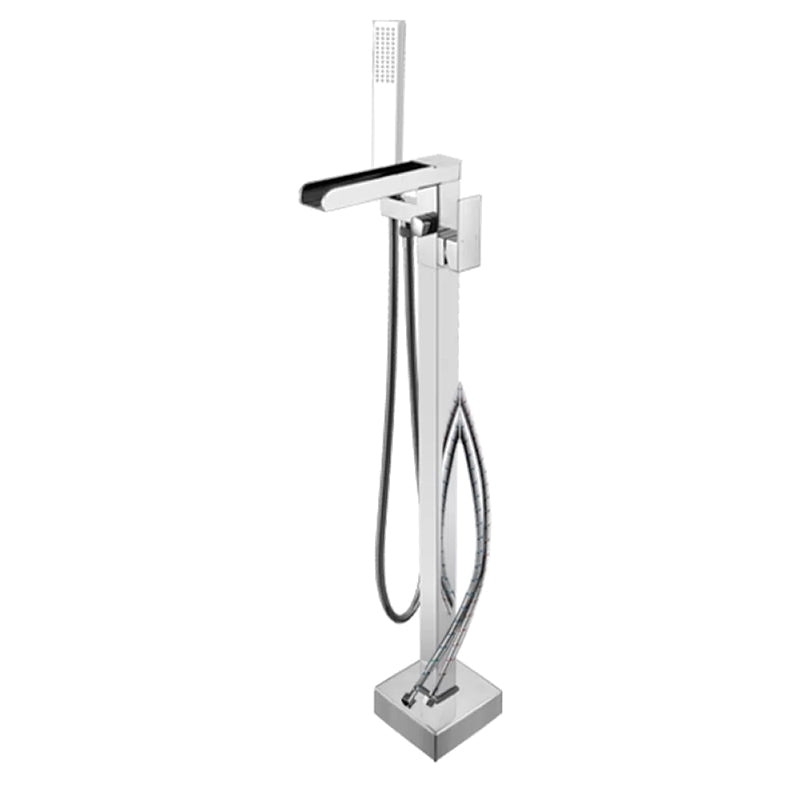 Floor Mounted Metal Freestanding Tub Filler Waterfall Freestanding Faucet with Hose Chrome Waterfall Faucet Included Wall Clearhalo 'Bathroom Remodel & Bathroom Fixtures' 'Bathtub Faucets' 'bathtub_faucets' 'Home Improvement' 'home_improvement' 'home_improvement_bathtub_faucets' 6577698
