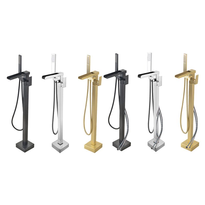 Floor Mounted Metal Freestanding Tub Filler Waterfall Freestanding Faucet with Hose Clearhalo 'Bathroom Remodel & Bathroom Fixtures' 'Bathtub Faucets' 'bathtub_faucets' 'Home Improvement' 'home_improvement' 'home_improvement_bathtub_faucets' 6577705
