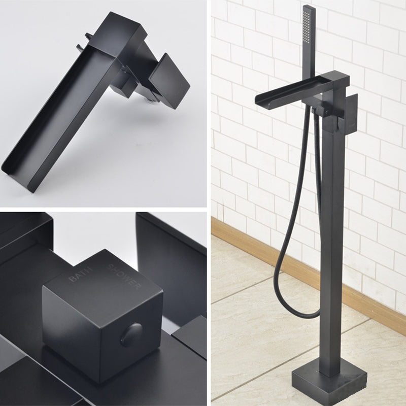 Floor Mounted Metal Freestanding Tub Filler Waterfall Freestanding Faucet with Hose Clearhalo 'Bathroom Remodel & Bathroom Fixtures' 'Bathtub Faucets' 'bathtub_faucets' 'Home Improvement' 'home_improvement' 'home_improvement_bathtub_faucets' 6577709