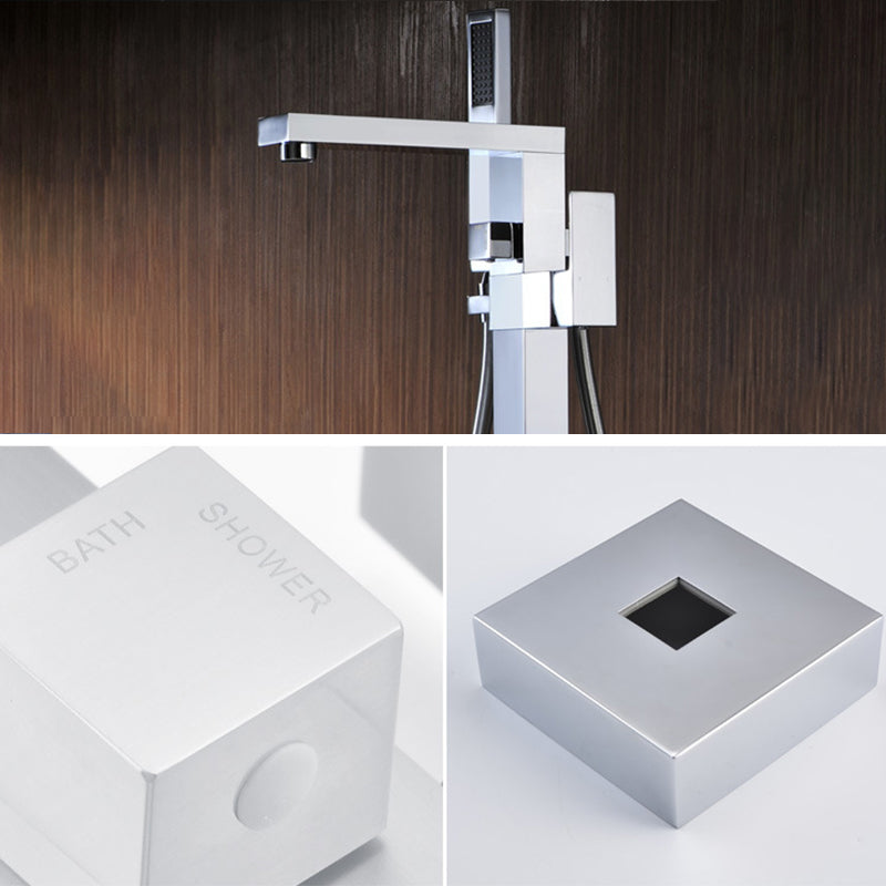 Floor Mounted Metal Freestanding Tub Filler Waterfall Freestanding Faucet with Hose Clearhalo 'Bathroom Remodel & Bathroom Fixtures' 'Bathtub Faucets' 'bathtub_faucets' 'Home Improvement' 'home_improvement' 'home_improvement_bathtub_faucets' 6577712