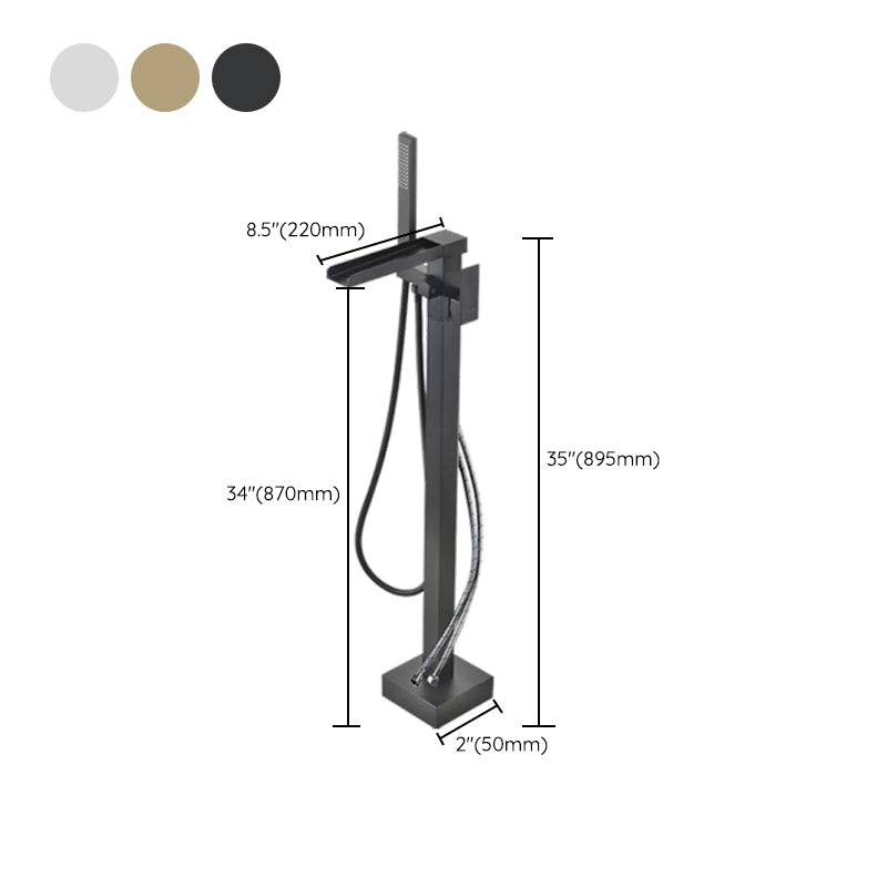 Floor Mounted Metal Freestanding Tub Filler Waterfall Freestanding Faucet with Hose Clearhalo 'Bathroom Remodel & Bathroom Fixtures' 'Bathtub Faucets' 'bathtub_faucets' 'Home Improvement' 'home_improvement' 'home_improvement_bathtub_faucets' 6577714