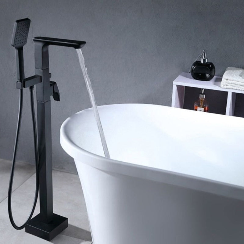 Floor Mounted Copper Bathtub Faucet Single Handle Freestanding Tub Filler Trim Black Square Rectangle Clearhalo 'Bathroom Remodel & Bathroom Fixtures' 'Bathtub Faucets' 'bathtub_faucets' 'Home Improvement' 'home_improvement' 'home_improvement_bathtub_faucets' 6577718