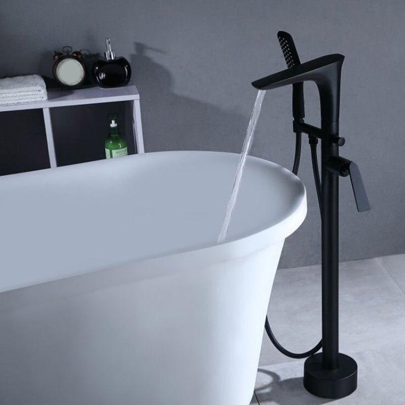 Floor Mounted Copper Bathtub Faucet Single Handle Freestanding Tub Filler Trim Black Arc Clearhalo 'Bathroom Remodel & Bathroom Fixtures' 'Bathtub Faucets' 'bathtub_faucets' 'Home Improvement' 'home_improvement' 'home_improvement_bathtub_faucets' 6577719