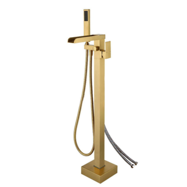 Floor Mounted Metal Freestanding Tub Filler Waterfall Freestanding Bathtub Faucet Gold Wall Clearhalo 'Bathroom Remodel & Bathroom Fixtures' 'Bathtub Faucets' 'bathtub_faucets' 'Home Improvement' 'home_improvement' 'home_improvement_bathtub_faucets' 6577766