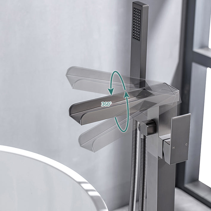 Floor Mounted Metal Freestanding Tub Filler Waterfall Freestanding Bathtub Faucet Clearhalo 'Bathroom Remodel & Bathroom Fixtures' 'Bathtub Faucets' 'bathtub_faucets' 'Home Improvement' 'home_improvement' 'home_improvement_bathtub_faucets' 6577771