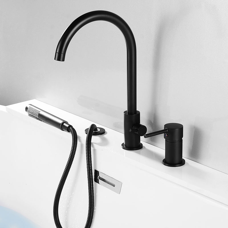 Modern Deck Mounted Metal Tub Filler Gooseneck Faucet in Black/Gold/Silver Clearhalo 'Bathroom Remodel & Bathroom Fixtures' 'Bathtub Faucets' 'bathtub_faucets' 'Home Improvement' 'home_improvement' 'home_improvement_bathtub_faucets' 6577847