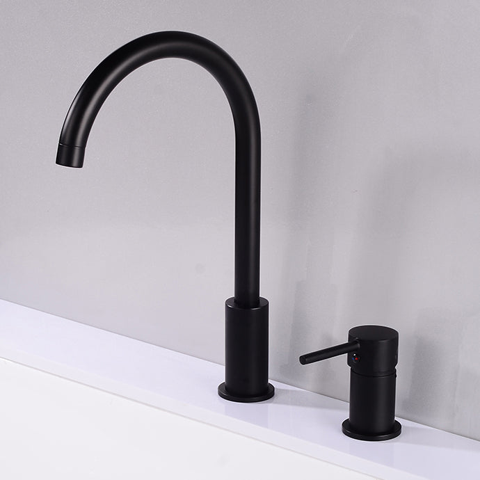 Modern Deck Mounted Metal Tub Filler Gooseneck Faucet in Black/Gold/Silver Black Hand Shower Not Included Clearhalo 'Bathroom Remodel & Bathroom Fixtures' 'Bathtub Faucets' 'bathtub_faucets' 'Home Improvement' 'home_improvement' 'home_improvement_bathtub_faucets' 6577848