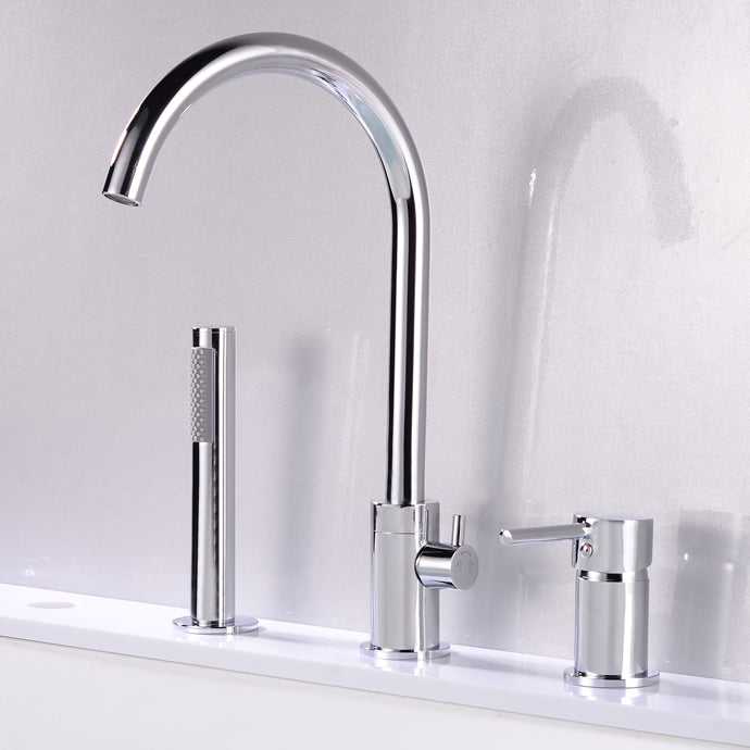 Modern Deck Mounted Metal Tub Filler Gooseneck Faucet in Black/Gold/Silver Chrome Hand Shower Included Clearhalo 'Bathroom Remodel & Bathroom Fixtures' 'Bathtub Faucets' 'bathtub_faucets' 'Home Improvement' 'home_improvement' 'home_improvement_bathtub_faucets' 6577853