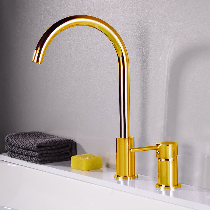 Modern Deck Mounted Metal Tub Filler Gooseneck Faucet in Black/Gold/Silver Gold Hand Shower Not Included Clearhalo 'Bathroom Remodel & Bathroom Fixtures' 'Bathtub Faucets' 'bathtub_faucets' 'Home Improvement' 'home_improvement' 'home_improvement_bathtub_faucets' 6577855