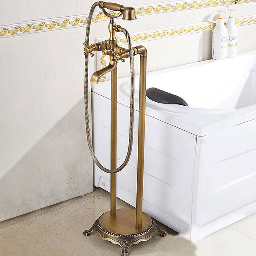 Traditional Floor Mounted Copper Freestanding Tub Filler Spray Gun Tub Filler Trim Clearhalo 'Bathroom Remodel & Bathroom Fixtures' 'Bathtub Faucets' 'bathtub_faucets' 'Home Improvement' 'home_improvement' 'home_improvement_bathtub_faucets' 6577892