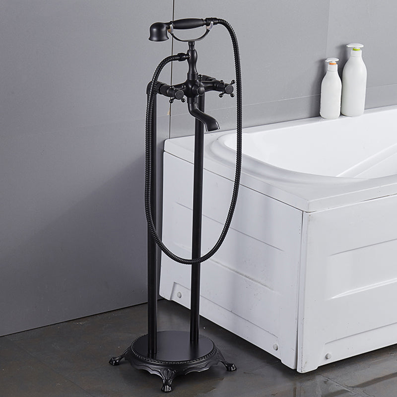 Traditional Floor Mounted Copper Freestanding Tub Filler Spray Gun Tub Filler Trim Black Risers Included Clearhalo 'Bathroom Remodel & Bathroom Fixtures' 'Bathtub Faucets' 'bathtub_faucets' 'Home Improvement' 'home_improvement' 'home_improvement_bathtub_faucets' 6577893