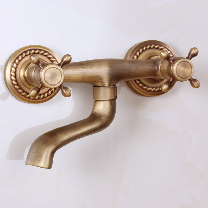 Traditional Wall Mounted Metal Tub Filler Double Handles Waterfall Tub Faucet Trim Clearhalo 'Bathroom Remodel & Bathroom Fixtures' 'Bathtub Faucets' 'bathtub_faucets' 'Home Improvement' 'home_improvement' 'home_improvement_bathtub_faucets' 6577935