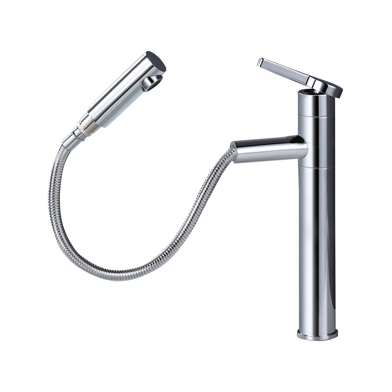 Pull-out Vessel Faucet Modern Style Faucet with One Lever Handle Chrome 12.6" Clearhalo 'Bathroom Remodel & Bathroom Fixtures' 'Bathroom Sink Faucets' 'Bathroom Sinks & Faucet Components' 'bathroom_sink_faucets' 'Home Improvement' 'home_improvement' 'home_improvement_bathroom_sink_faucets' 6577974