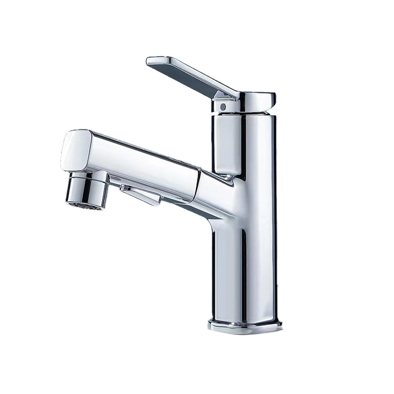 Vessel Sink Faucet Modern Pull-out Bathroom Faucet with One Lever Handle Silver Square Clearhalo 'Bathroom Remodel & Bathroom Fixtures' 'Bathroom Sink Faucets' 'Bathroom Sinks & Faucet Components' 'bathroom_sink_faucets' 'Home Improvement' 'home_improvement' 'home_improvement_bathroom_sink_faucets' 6578024