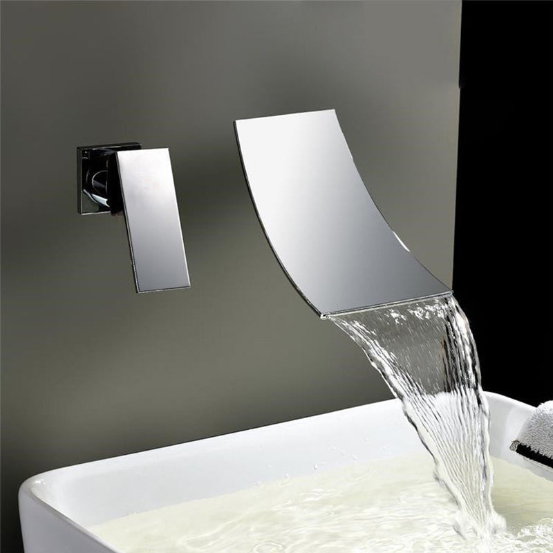Wall Mounted Faucet Glam Style Bathroom Faucet with One Lever Handle Chrome Clearhalo 'Bathroom Remodel & Bathroom Fixtures' 'Bathroom Sink Faucets' 'Bathroom Sinks & Faucet Components' 'bathroom_sink_faucets' 'Home Improvement' 'home_improvement' 'home_improvement_bathroom_sink_faucets' 6578041