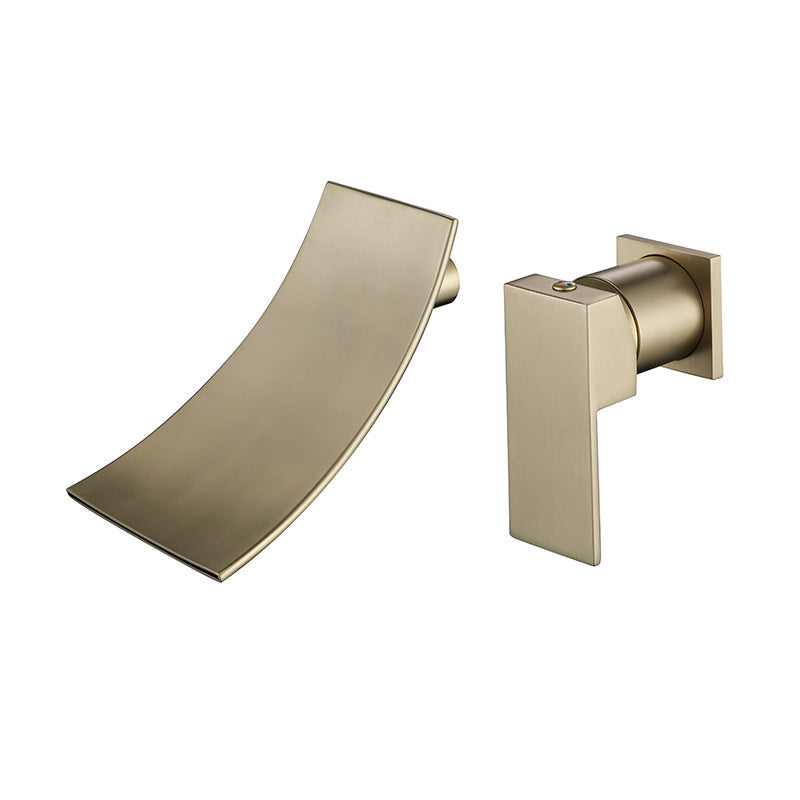 Wall Mounted Faucet Glam Style Bathroom Faucet with One Lever Handle Light Gold Clearhalo 'Bathroom Remodel & Bathroom Fixtures' 'Bathroom Sink Faucets' 'Bathroom Sinks & Faucet Components' 'bathroom_sink_faucets' 'Home Improvement' 'home_improvement' 'home_improvement_bathroom_sink_faucets' 6578044