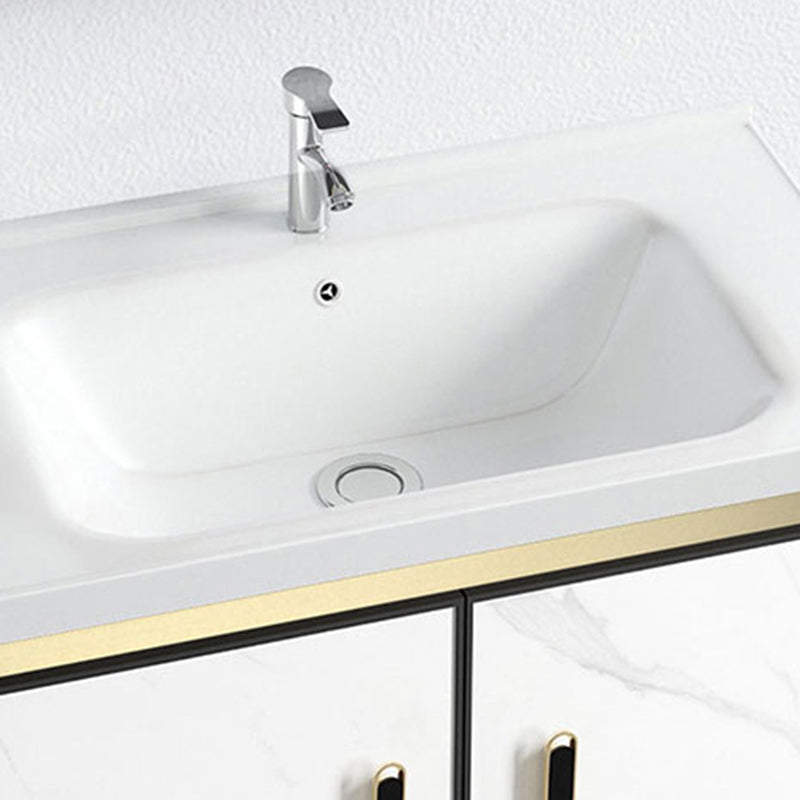White Vanity Set Single Sink Freestanding Metal Mirror Bathroom Vanity with Faucet Clearhalo 'Bathroom Remodel & Bathroom Fixtures' 'Bathroom Vanities' 'bathroom_vanities' 'Home Improvement' 'home_improvement' 'home_improvement_bathroom_vanities' 6578064