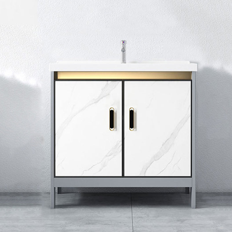 White Vanity Set Single Sink Freestanding Metal Mirror Bathroom Vanity with Faucet Vanity & Faucet Clearhalo 'Bathroom Remodel & Bathroom Fixtures' 'Bathroom Vanities' 'bathroom_vanities' 'Home Improvement' 'home_improvement' 'home_improvement_bathroom_vanities' 6578070