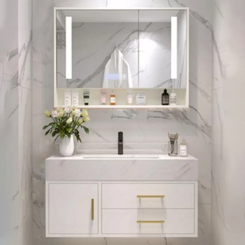 Bathroom Vanity Set Single-Sink Wall-Mounted Mirror Included Drawers Bathroom Vanity Vanity & Faucet & Mirror Cabinet Smart Control Included Clearhalo 'Bathroom Remodel & Bathroom Fixtures' 'Bathroom Vanities' 'bathroom_vanities' 'Home Improvement' 'home_improvement' 'home_improvement_bathroom_vanities' 6578087