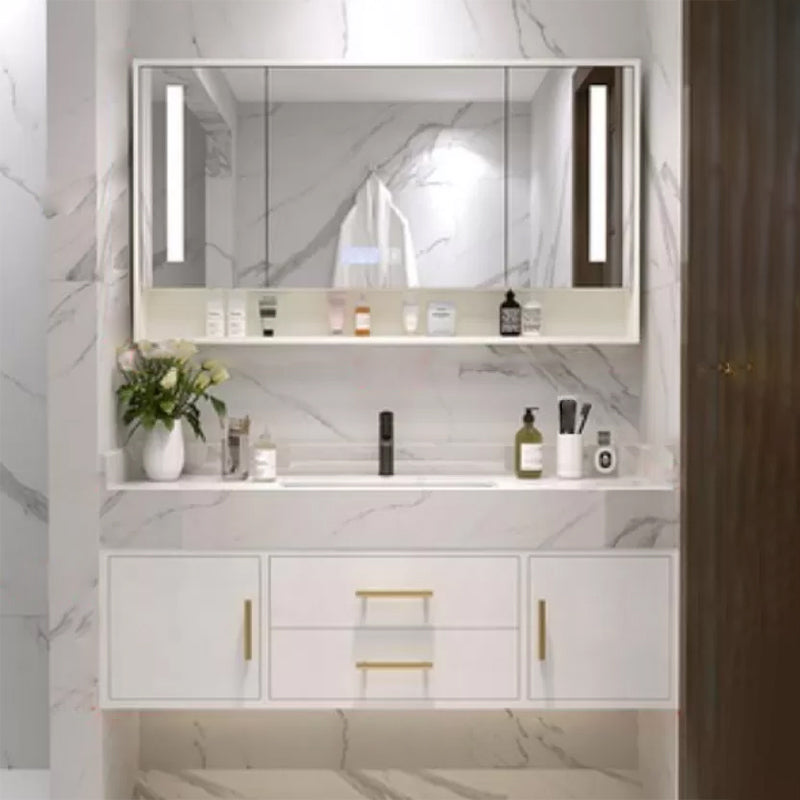 Bathroom Vanity Set Single-Sink Wall-Mounted Mirror Included Drawers Bathroom Vanity Vanity & Faucet & Mirror Cabinet Smart Control Included Clearhalo 'Bathroom Remodel & Bathroom Fixtures' 'Bathroom Vanities' 'bathroom_vanities' 'Home Improvement' 'home_improvement' 'home_improvement_bathroom_vanities' 6578088