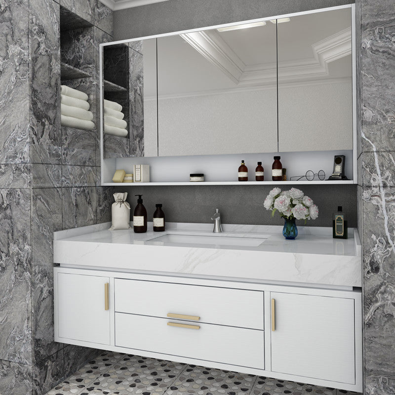 Bathroom Vanity Set Single-Sink Wall-Mounted Mirror Included Drawers Bathroom Vanity Clearhalo 'Bathroom Remodel & Bathroom Fixtures' 'Bathroom Vanities' 'bathroom_vanities' 'Home Improvement' 'home_improvement' 'home_improvement_bathroom_vanities' 6578091