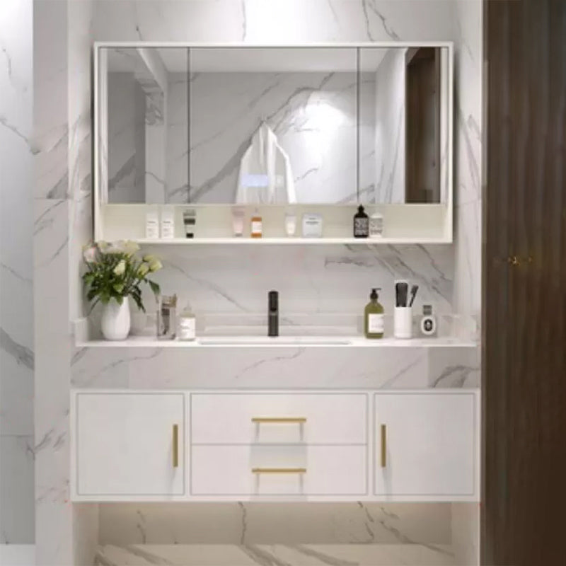 Bathroom Vanity Set Single-Sink Wall-Mounted Mirror Included Drawers Bathroom Vanity Vanity & Faucet & Mirror Cabinet Smart Control Not Included Clearhalo 'Bathroom Remodel & Bathroom Fixtures' 'Bathroom Vanities' 'bathroom_vanities' 'Home Improvement' 'home_improvement' 'home_improvement_bathroom_vanities' 6578094