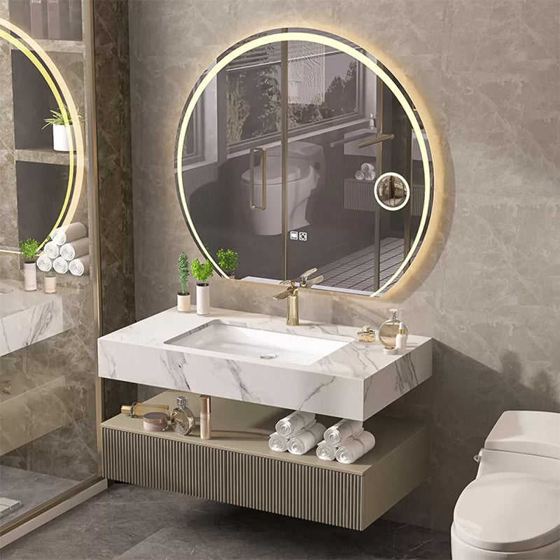 Bathroom Vanity Set Round LED Mirror Rectangular Sink Sink Vanity Vanity & Faucet & Mirrors 39"L x 22"W x 33.5"H Clearhalo 'Bathroom Remodel & Bathroom Fixtures' 'Bathroom Vanities' 'bathroom_vanities' 'Home Improvement' 'home_improvement' 'home_improvement_bathroom_vanities' 6578120
