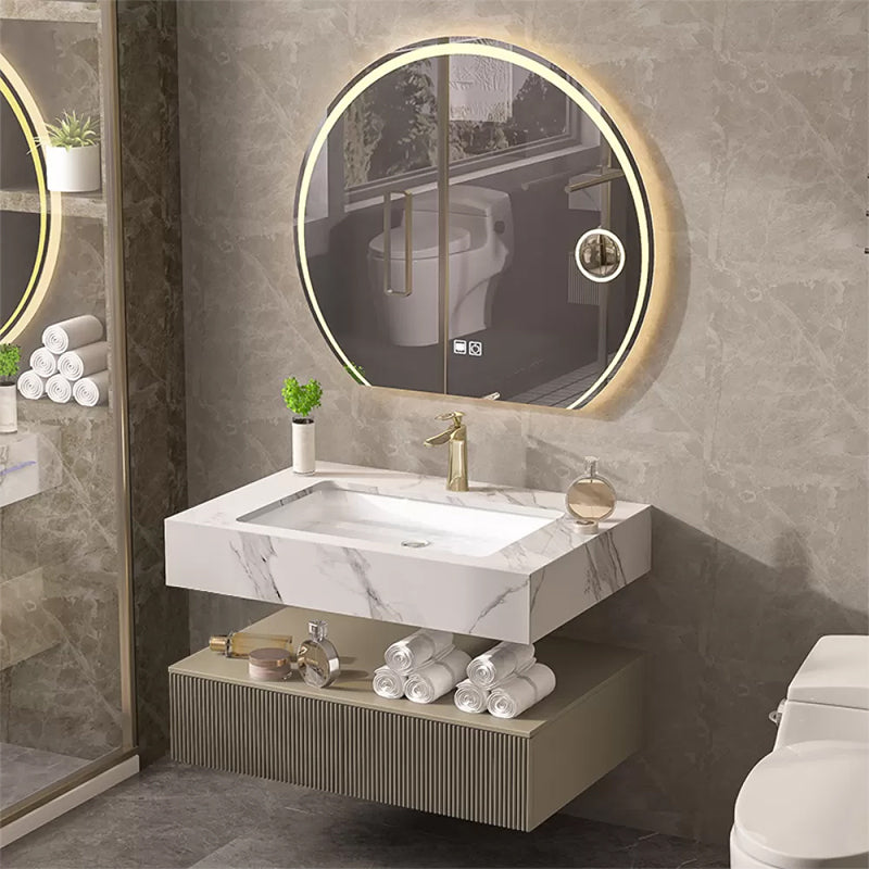 Bathroom Vanity Set Round LED Mirror Rectangular Sink Sink Vanity Vanity & Faucet & Mirrors 31.5"L x 22"W x 33.5"H Clearhalo 'Bathroom Remodel & Bathroom Fixtures' 'Bathroom Vanities' 'bathroom_vanities' 'Home Improvement' 'home_improvement' 'home_improvement_bathroom_vanities' 6578121