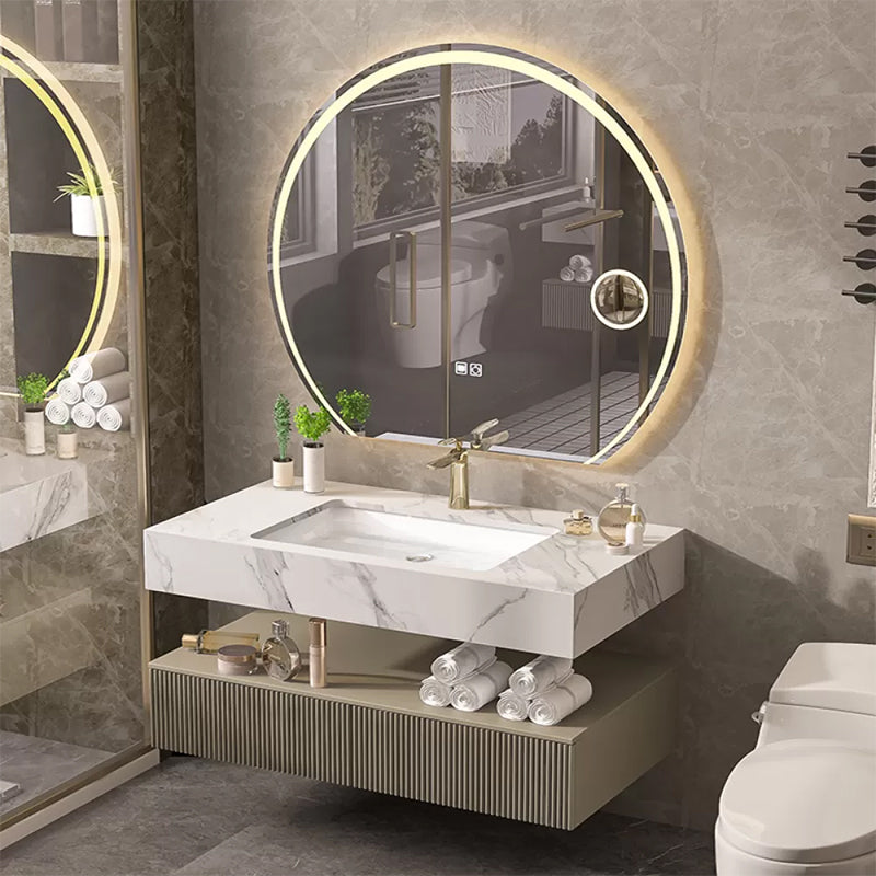 Bathroom Vanity Set Round LED Mirror Rectangular Sink Sink Vanity Vanity & Faucet & Mirrors 43"L x 22"W x 33"H Clearhalo 'Bathroom Remodel & Bathroom Fixtures' 'Bathroom Vanities' 'bathroom_vanities' 'Home Improvement' 'home_improvement' 'home_improvement_bathroom_vanities' 6578122