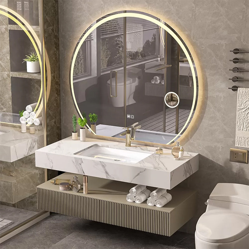 Bathroom Vanity Set Round LED Mirror Rectangular Sink Sink Vanity Vanity & Faucet & Mirrors 47"L x 22"W x 33.5"H Clearhalo 'Bathroom Remodel & Bathroom Fixtures' 'Bathroom Vanities' 'bathroom_vanities' 'Home Improvement' 'home_improvement' 'home_improvement_bathroom_vanities' 6578123