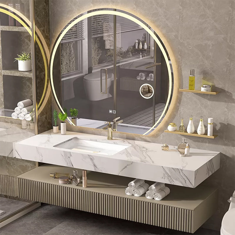 Bathroom Vanity Set Round LED Mirror Rectangular Sink Sink Vanity Vanity & Faucet & Mirrors 63"L x 22"W x 33"H Clearhalo 'Bathroom Remodel & Bathroom Fixtures' 'Bathroom Vanities' 'bathroom_vanities' 'Home Improvement' 'home_improvement' 'home_improvement_bathroom_vanities' 6578131