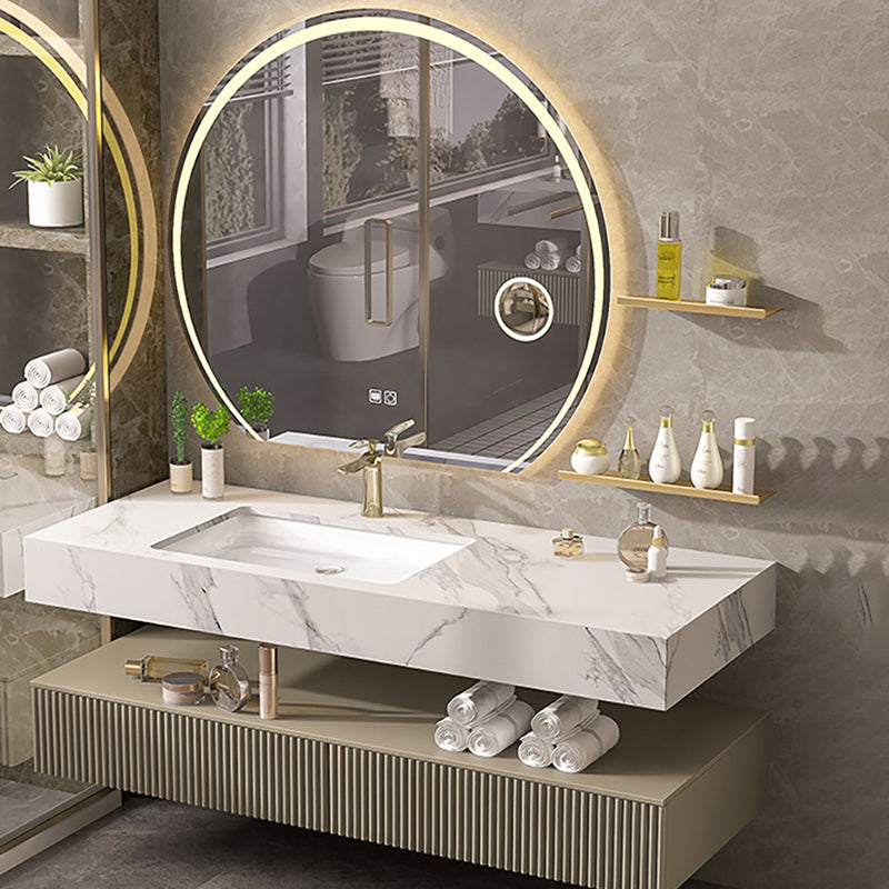 Bathroom Vanity Set Round LED Mirror Rectangular Sink Sink Vanity Clearhalo 'Bathroom Remodel & Bathroom Fixtures' 'Bathroom Vanities' 'bathroom_vanities' 'Home Improvement' 'home_improvement' 'home_improvement_bathroom_vanities' 6578132