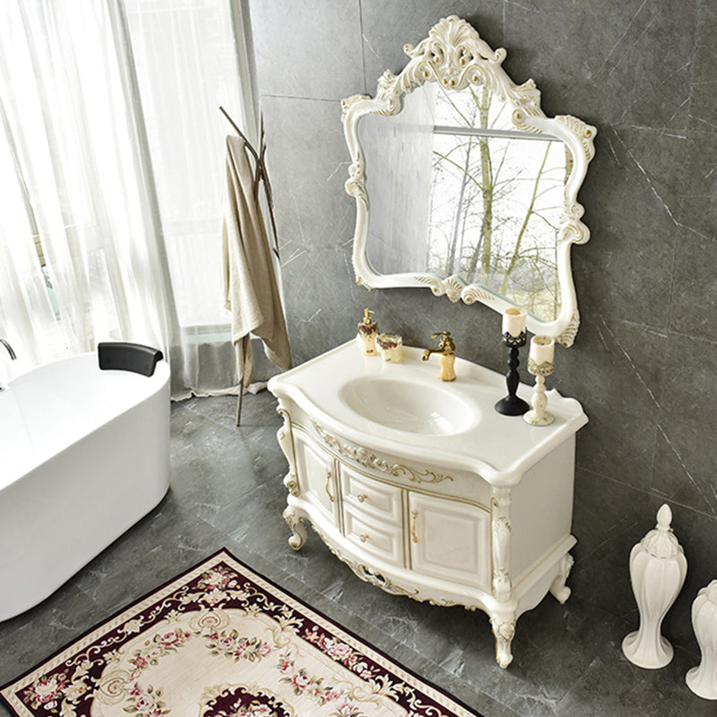 Luxury Bathroom Vanity Set Single Sink Drawers 2 Doors Bathroom Vanity with Mirror Clearhalo 'Bathroom Remodel & Bathroom Fixtures' 'Bathroom Vanities' 'bathroom_vanities' 'Home Improvement' 'home_improvement' 'home_improvement_bathroom_vanities' 6578153