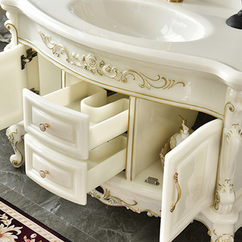 Luxury Bathroom Vanity Set Single Sink Drawers 2 Doors Bathroom Vanity with Mirror Clearhalo 'Bathroom Remodel & Bathroom Fixtures' 'Bathroom Vanities' 'bathroom_vanities' 'Home Improvement' 'home_improvement' 'home_improvement_bathroom_vanities' 6578158
