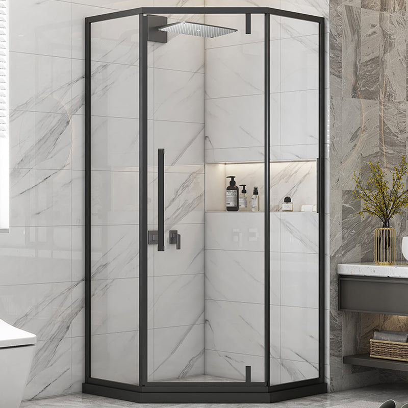 Shower Enclosure Semi-Frameless Single Sliding Neo-Angle Shower Stall Black Clearhalo 'Bathroom Remodel & Bathroom Fixtures' 'Home Improvement' 'home_improvement' 'home_improvement_shower_stalls_enclosures' 'Shower Stalls & Enclosures' 'shower_stalls_enclosures' 'Showers & Bathtubs' 6578237