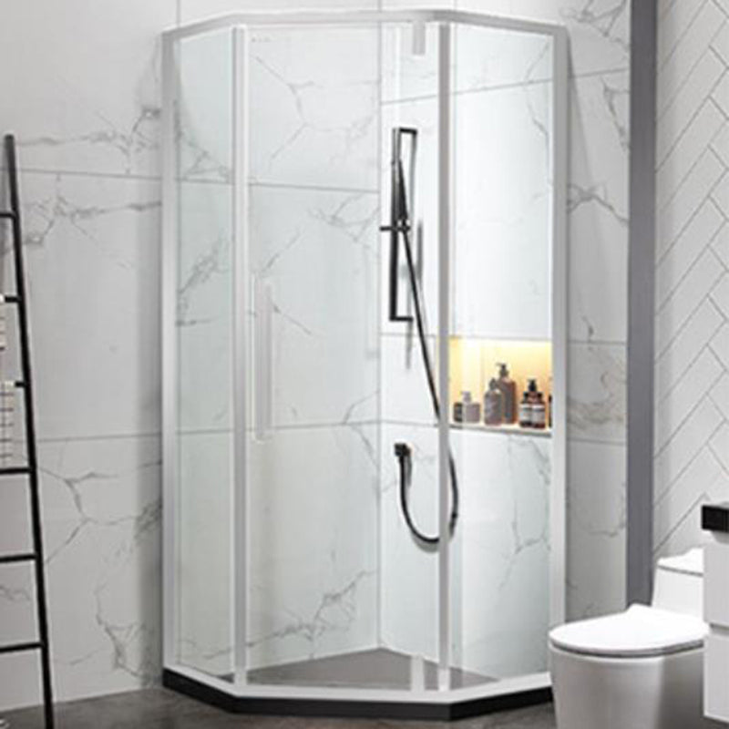 Shower Enclosure Semi-Frameless Single Sliding Neo-Angle Shower Stall Silver Clearhalo 'Bathroom Remodel & Bathroom Fixtures' 'Home Improvement' 'home_improvement' 'home_improvement_shower_stalls_enclosures' 'Shower Stalls & Enclosures' 'shower_stalls_enclosures' 'Showers & Bathtubs' 6578239