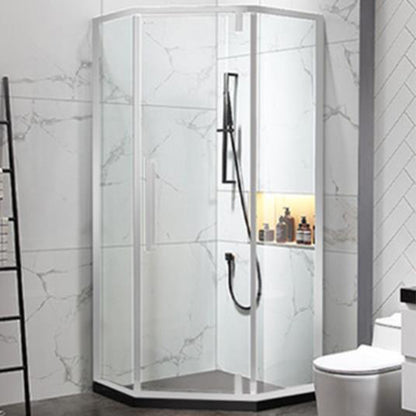 Shower Enclosure Semi-Frameless Single Sliding Neo-Angle Shower Stall Silver Clearhalo 'Bathroom Remodel & Bathroom Fixtures' 'Home Improvement' 'home_improvement' 'home_improvement_shower_stalls_enclosures' 'Shower Stalls & Enclosures' 'shower_stalls_enclosures' 'Showers & Bathtubs' 6578239
