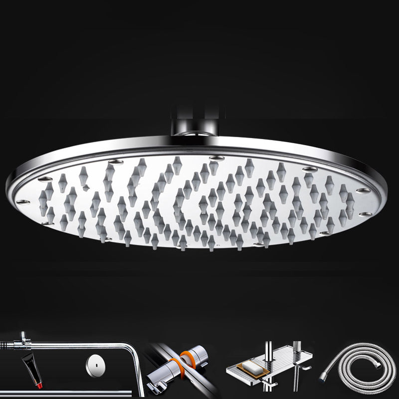 Contemporary Shower Head Combo Dual Shower Head Stainless Steel Wall-Mount Shower Head Round Top Spray & Tray & Hose & Bracket Clearhalo 'Bathroom Remodel & Bathroom Fixtures' 'Home Improvement' 'home_improvement' 'home_improvement_shower_heads' 'Shower Heads' 'shower_heads' 'Showers & Bathtubs Plumbing' 'Showers & Bathtubs' 6578325