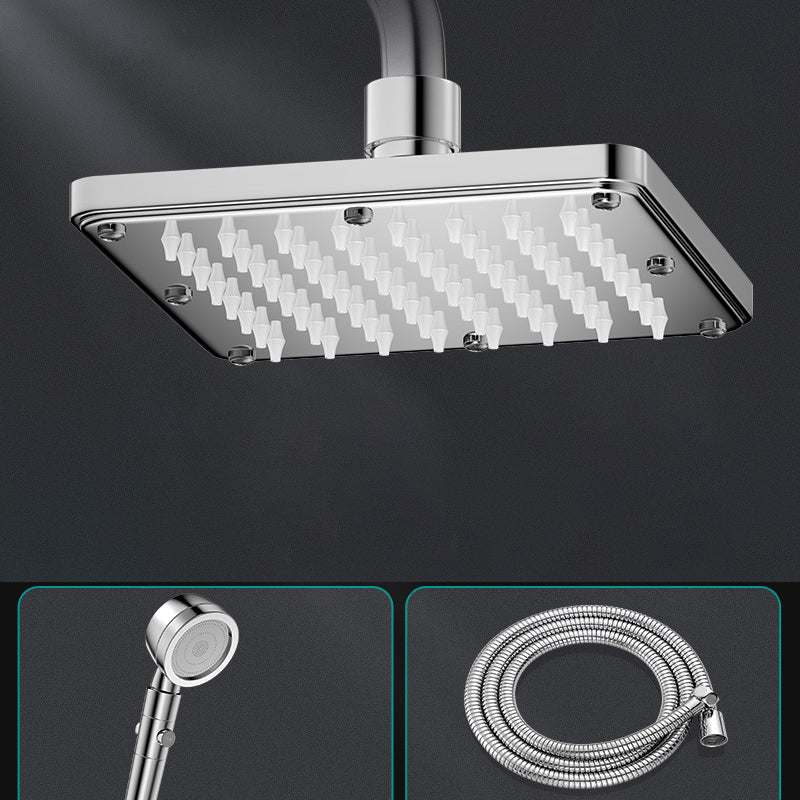 Contemporary Shower Head Combo Polished Stainless Steel Ceiling Mounted Shower Head 5"L x 5"W Square Top Spray with Shower and Hose Clearhalo 'Bathroom Remodel & Bathroom Fixtures' 'Home Improvement' 'home_improvement' 'home_improvement_shower_heads' 'Shower Heads' 'shower_heads' 'Showers & Bathtubs Plumbing' 'Showers & Bathtubs' 6578354