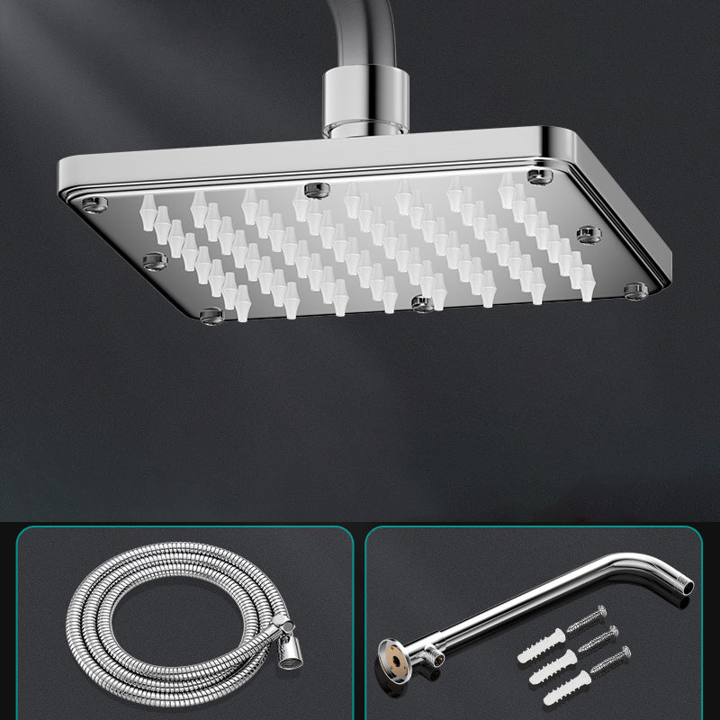 Contemporary Shower Head Combo Polished Stainless Steel Ceiling Mounted Shower Head 5"L x 5"W Square Top Spray with Horizontal Bar Clearhalo 'Bathroom Remodel & Bathroom Fixtures' 'Home Improvement' 'home_improvement' 'home_improvement_shower_heads' 'Shower Heads' 'shower_heads' 'Showers & Bathtubs Plumbing' 'Showers & Bathtubs' 6578357