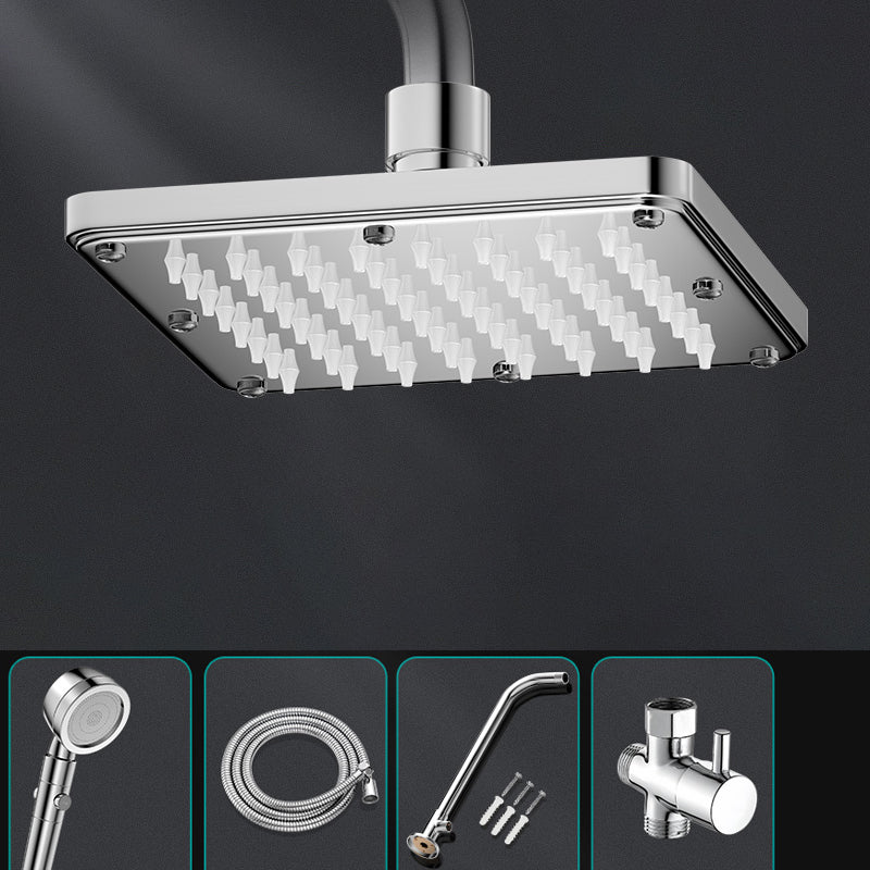 Contemporary Shower Head Combo Polished Stainless Steel Ceiling Mounted Shower Head 5"L x 5"W Square Top Spray & Shower & Hose & Horizontal Rail Clearhalo 'Bathroom Remodel & Bathroom Fixtures' 'Home Improvement' 'home_improvement' 'home_improvement_shower_heads' 'Shower Heads' 'shower_heads' 'Showers & Bathtubs Plumbing' 'Showers & Bathtubs' 6578359