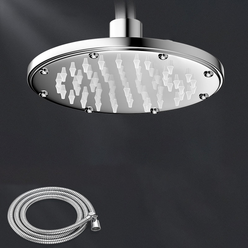 Contemporary Shower Head Combo Polished Stainless Steel Ceiling Mounted Shower Head 5"L x 5"W Round Top Spray with Hose Clearhalo 'Bathroom Remodel & Bathroom Fixtures' 'Home Improvement' 'home_improvement' 'home_improvement_shower_heads' 'Shower Heads' 'shower_heads' 'Showers & Bathtubs Plumbing' 'Showers & Bathtubs' 6578361