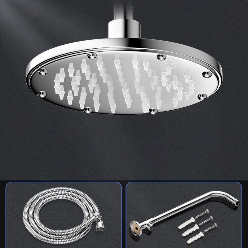 Contemporary Shower Head Combo Polished Stainless Steel Ceiling Mounted Shower Head 5"L x 5"W Round Top Spray with Horizontal Bar Clearhalo 'Bathroom Remodel & Bathroom Fixtures' 'Home Improvement' 'home_improvement' 'home_improvement_shower_heads' 'Shower Heads' 'shower_heads' 'Showers & Bathtubs Plumbing' 'Showers & Bathtubs' 6578364