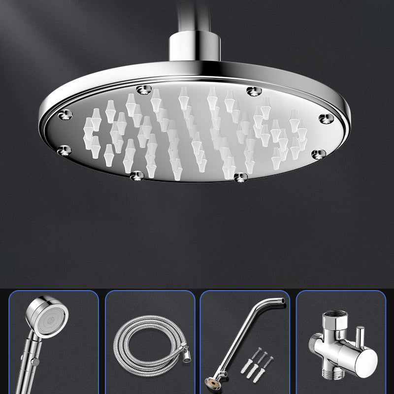 Contemporary Shower Head Combo Polished Stainless Steel Ceiling Mounted Shower Head 5"L x 5"W Round Top Spray & Shower & Hose & Horizontal Rail Clearhalo 'Bathroom Remodel & Bathroom Fixtures' 'Home Improvement' 'home_improvement' 'home_improvement_shower_heads' 'Shower Heads' 'shower_heads' 'Showers & Bathtubs Plumbing' 'Showers & Bathtubs' 6578367