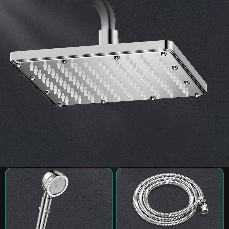 Contemporary Shower Head Combo Polished Stainless Steel Ceiling Mounted Shower Head 7"L x 7"W Square Top Spray with Shower and Hose Clearhalo 'Bathroom Remodel & Bathroom Fixtures' 'Home Improvement' 'home_improvement' 'home_improvement_shower_heads' 'Shower Heads' 'shower_heads' 'Showers & Bathtubs Plumbing' 'Showers & Bathtubs' 6578372
